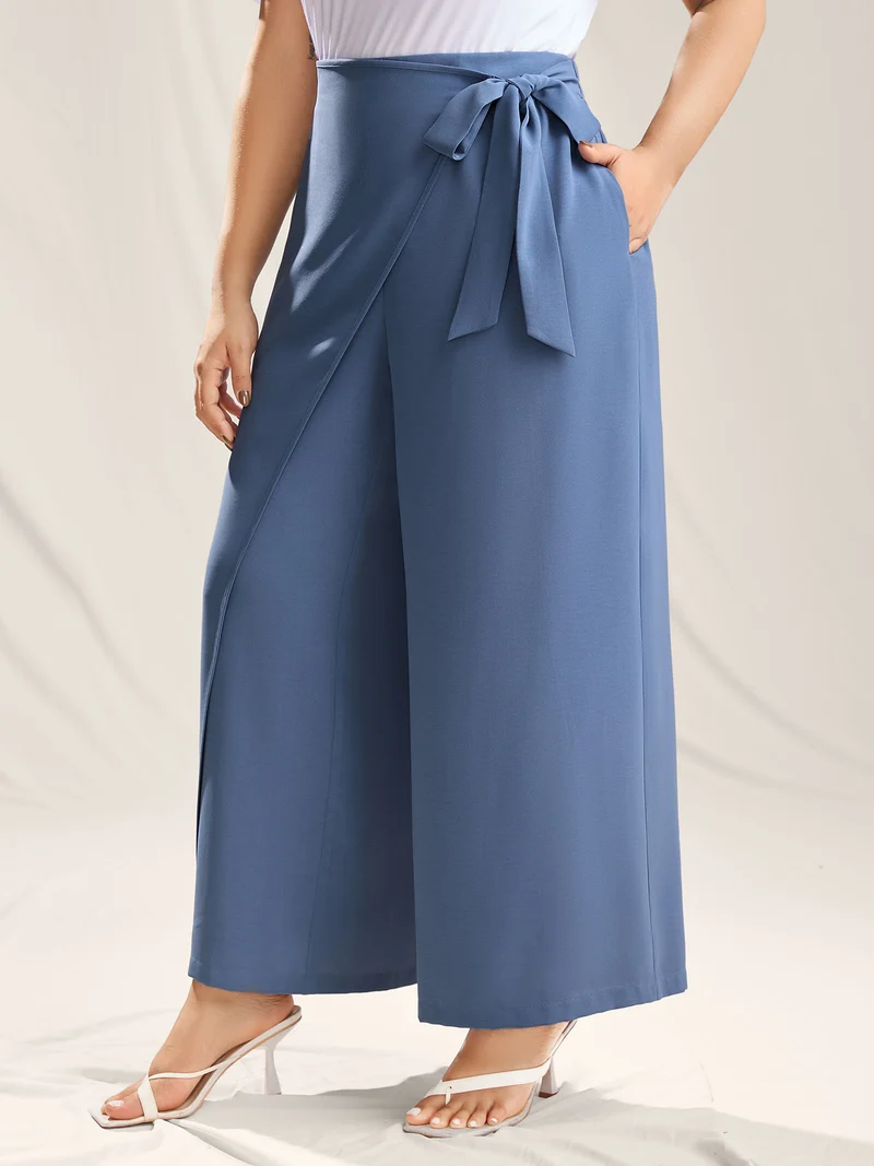 Belted Wrap Detail Wide-Leg Pants