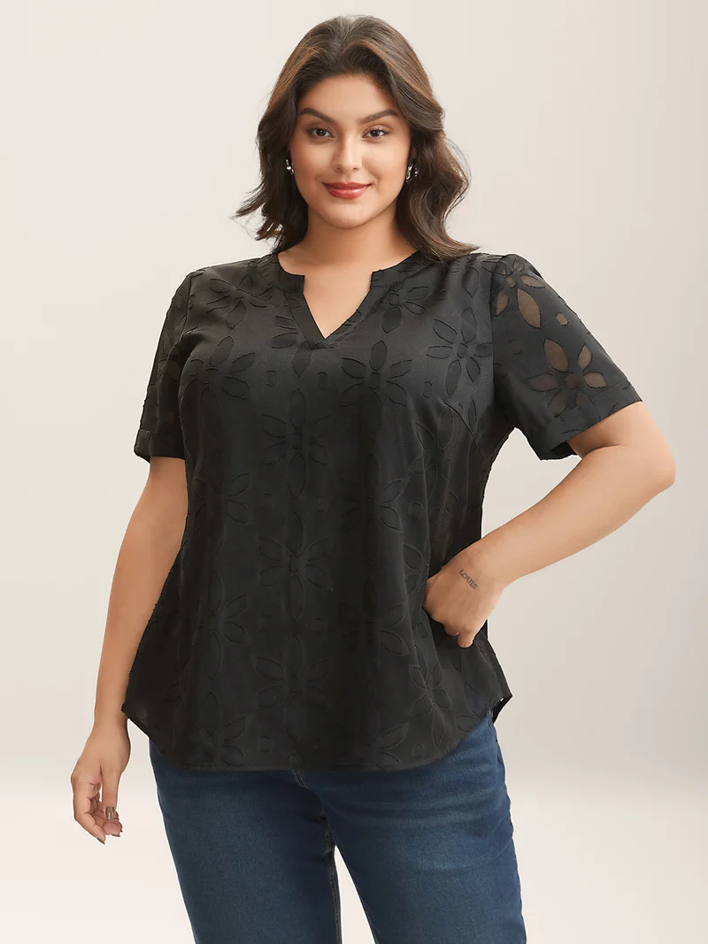 Floral Cut Print Notched Neck Blouse