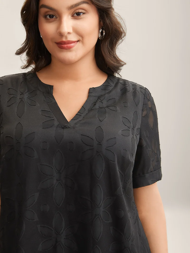 Floral Cut Print Notched Neck Blouse