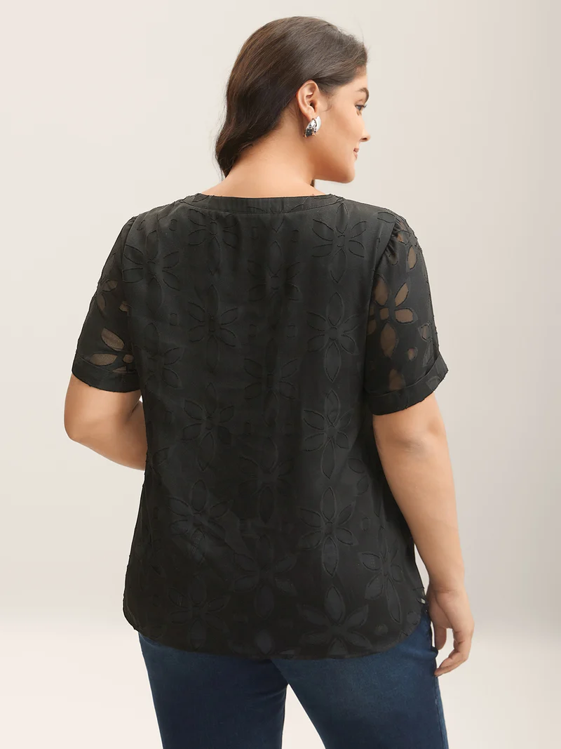Floral Cut Print Notched Neck Blouse