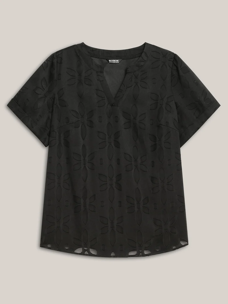 Floral Cut Print Notched Neck Blouse