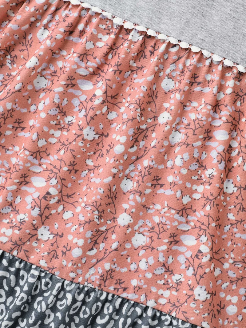 Ditsy Floral Print Patchwork Layered T-Shirt