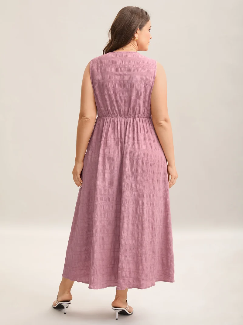 Floral Crochet Neck Pockets Midi Dress