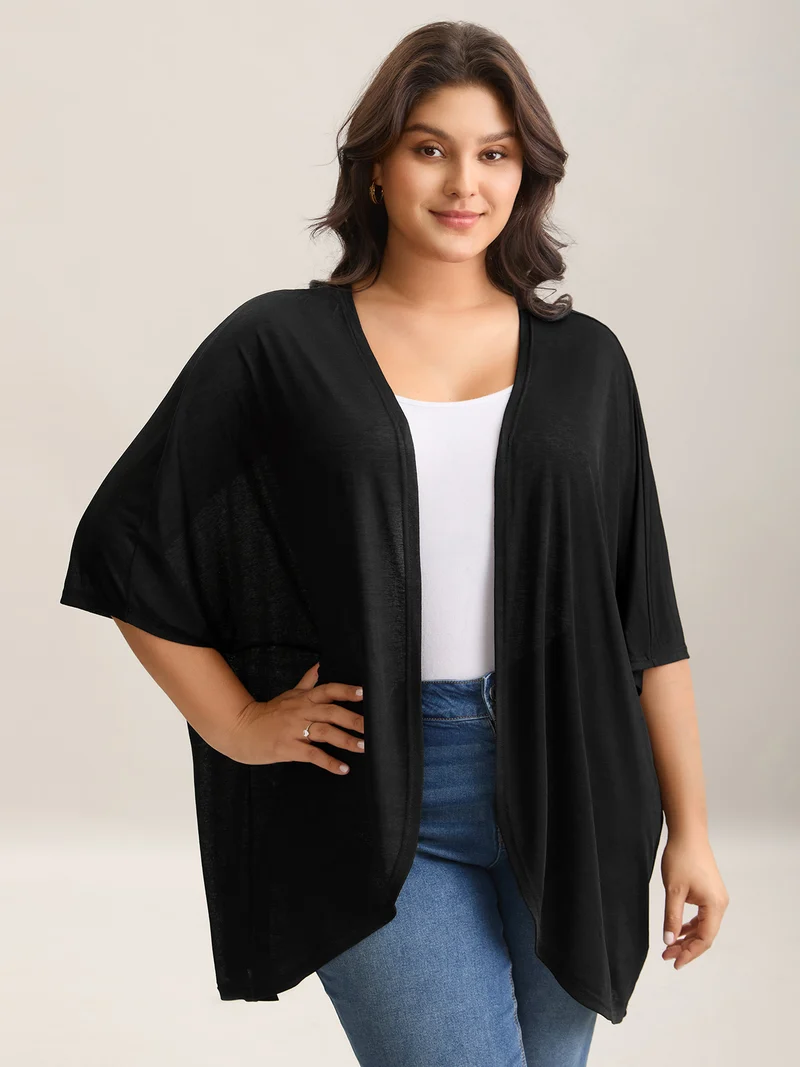 Sheer Textured Open Front Kimono