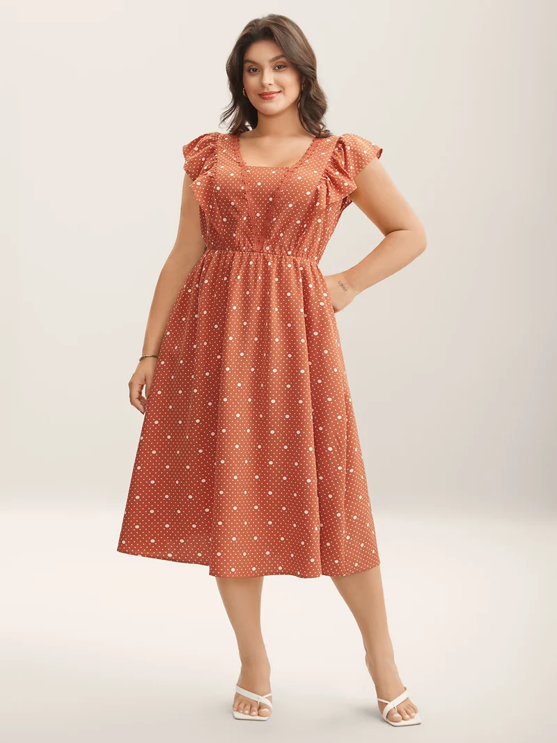 Polka Dots Ruffled Cinched-Waist Dress