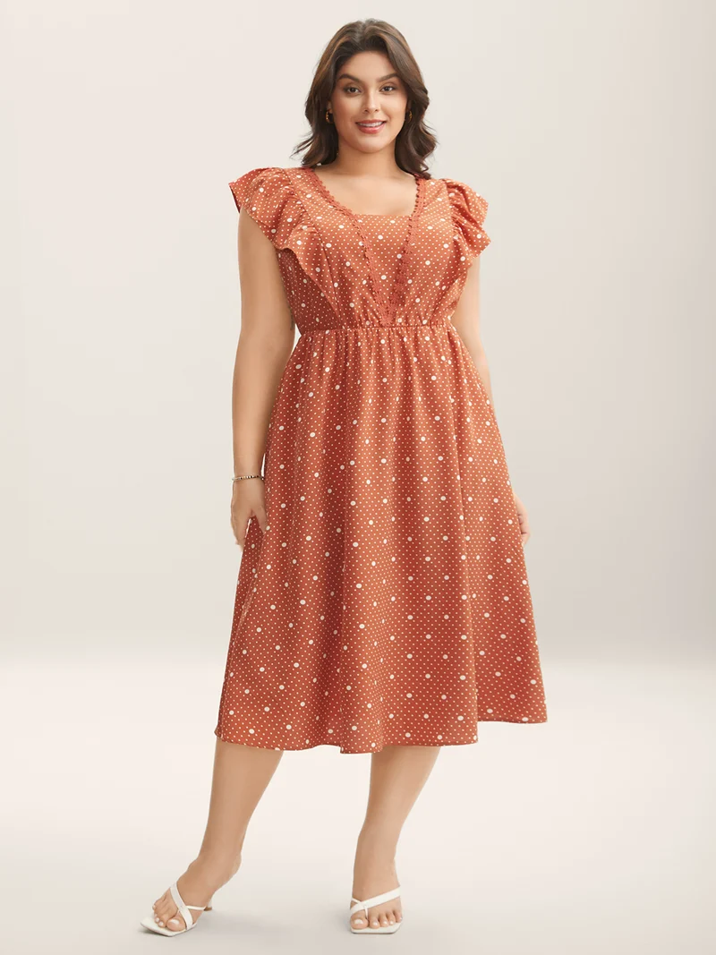 Polka Dots Ruffled Cinched-Waist Dress