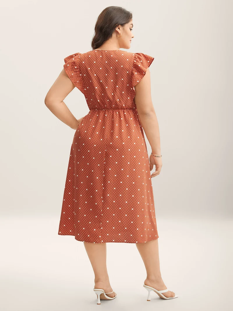 Polka Dots Ruffled Cinched-Waist Dress