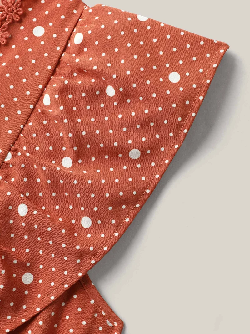 Polka Dots Ruffled Cinched-Waist Dress