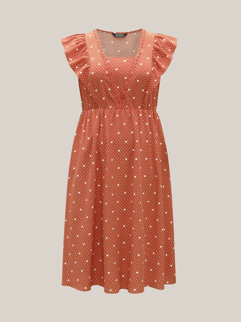Polka Dots Ruffled Cinched-Waist Dress