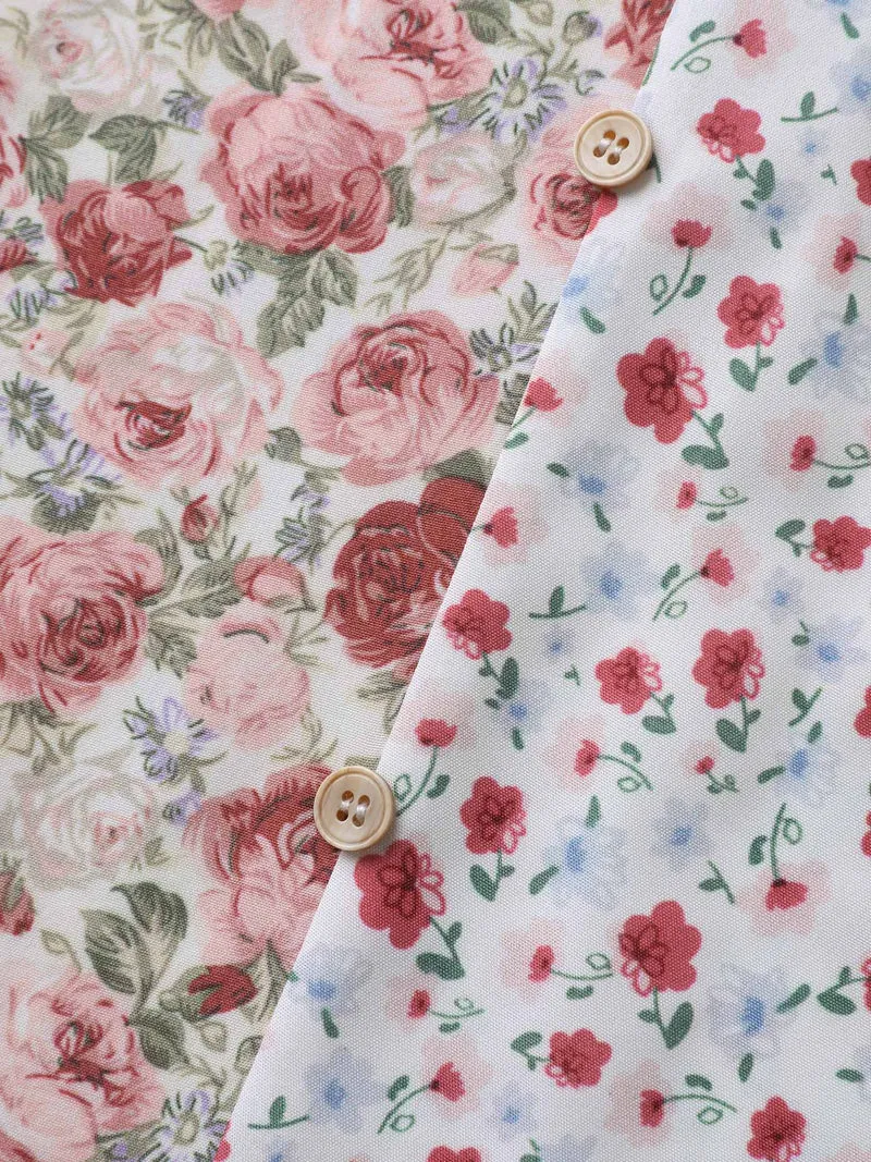 Floral Contrast Print Button Detail Blouse