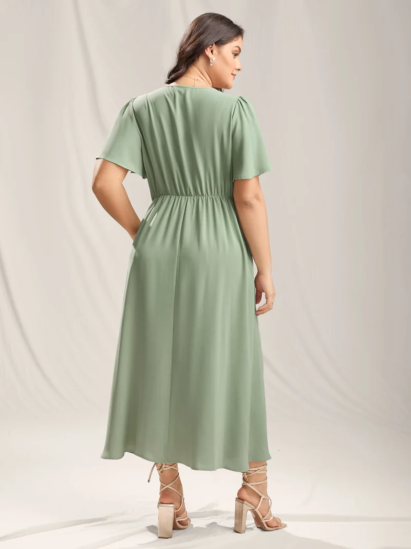 Lace Panel Cinched-Waist Maxi Dress