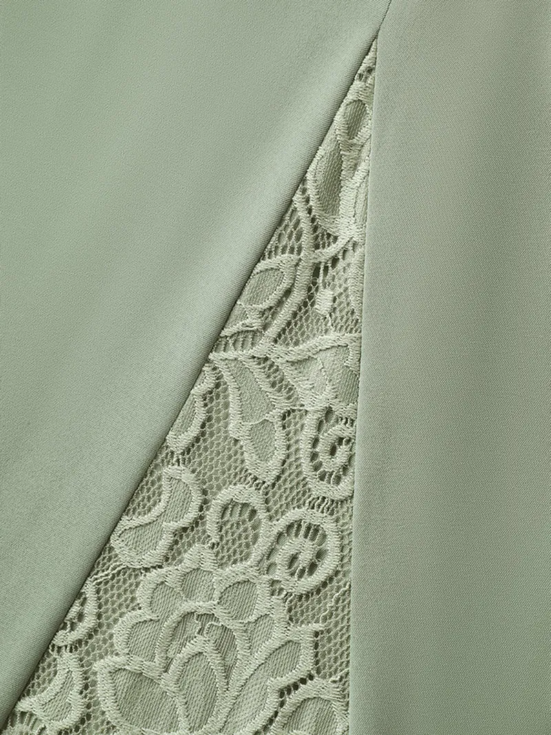 Lace Panel Cinched-Waist Maxi Dress