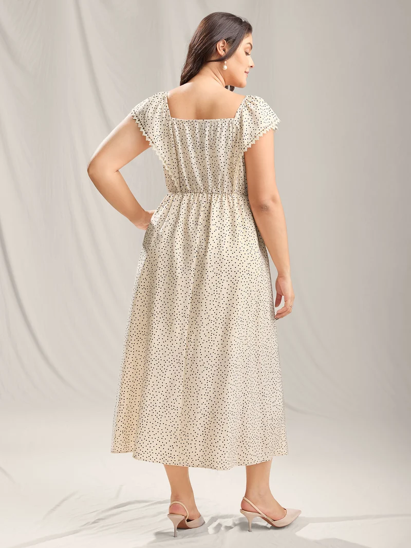 Polka Dot Cinched-Waist Pockets Midi Dress