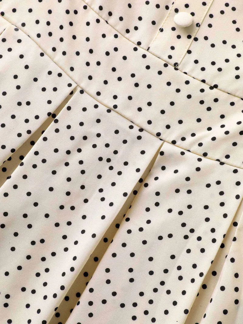 Polka Dot Cinched-Waist Pockets Midi Dress