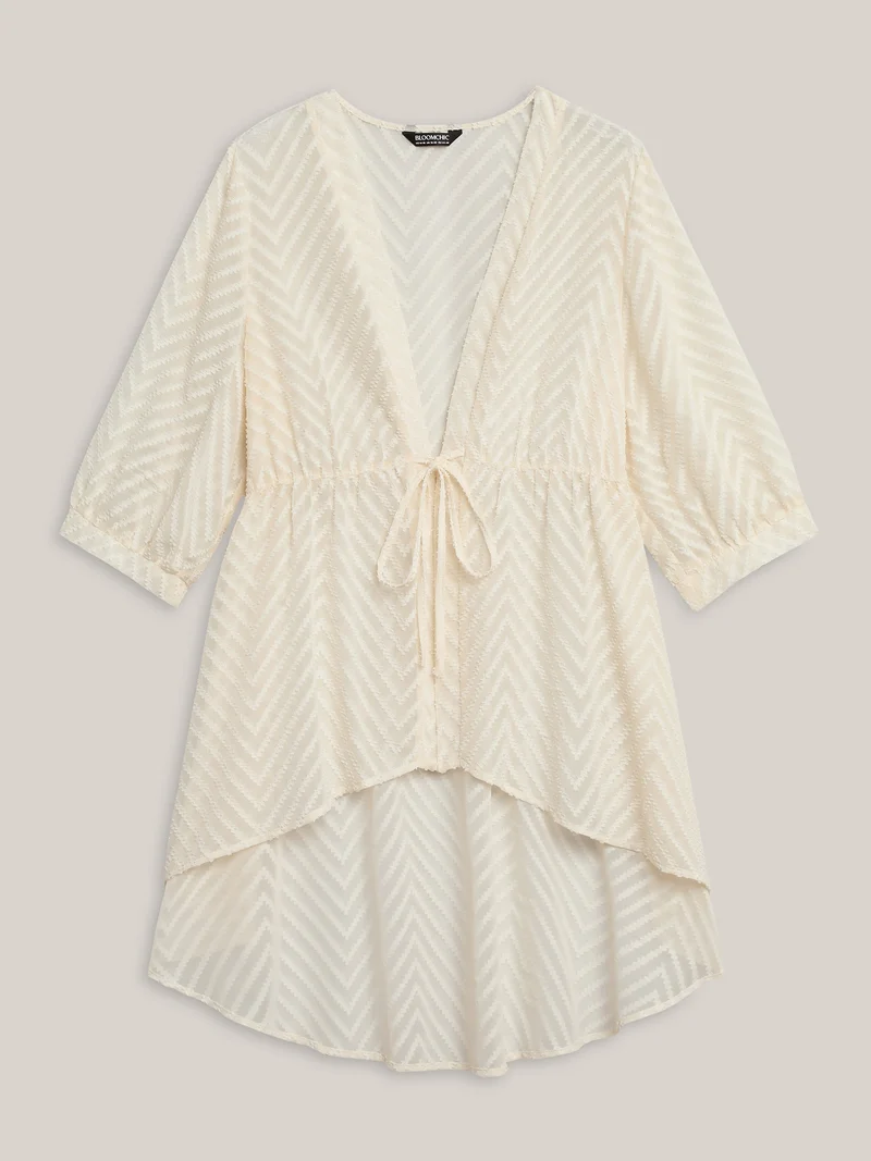 Textured Sheer Tied High-Low Kimono