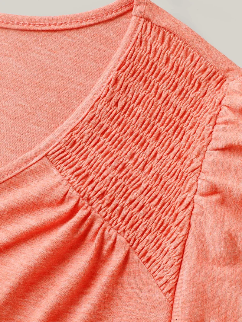 Shirred Layered Lotus Leaf Sleeve T-Shirt