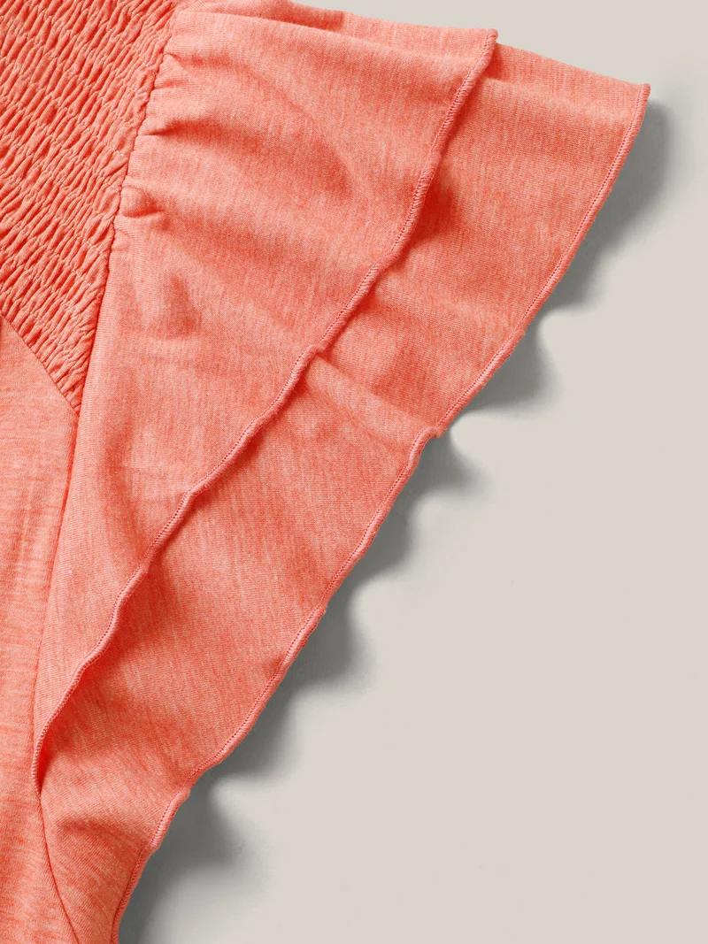 Shirred Layered Lotus Leaf Sleeve T-Shirt