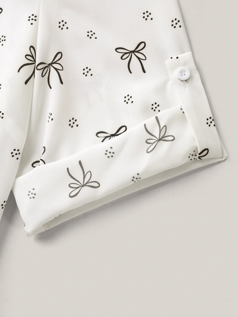 Bow Fun Print Notched Collar Shirt