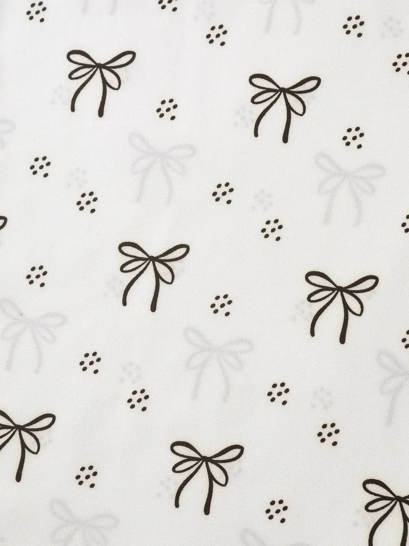 Bow Fun Print Notched Collar Shirt