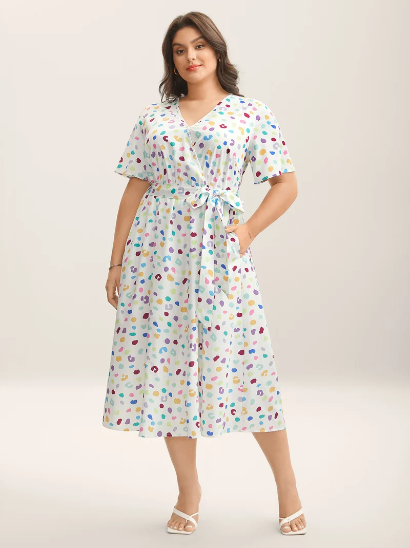Multi-Color Leopard Print Surplice Midi Dress
