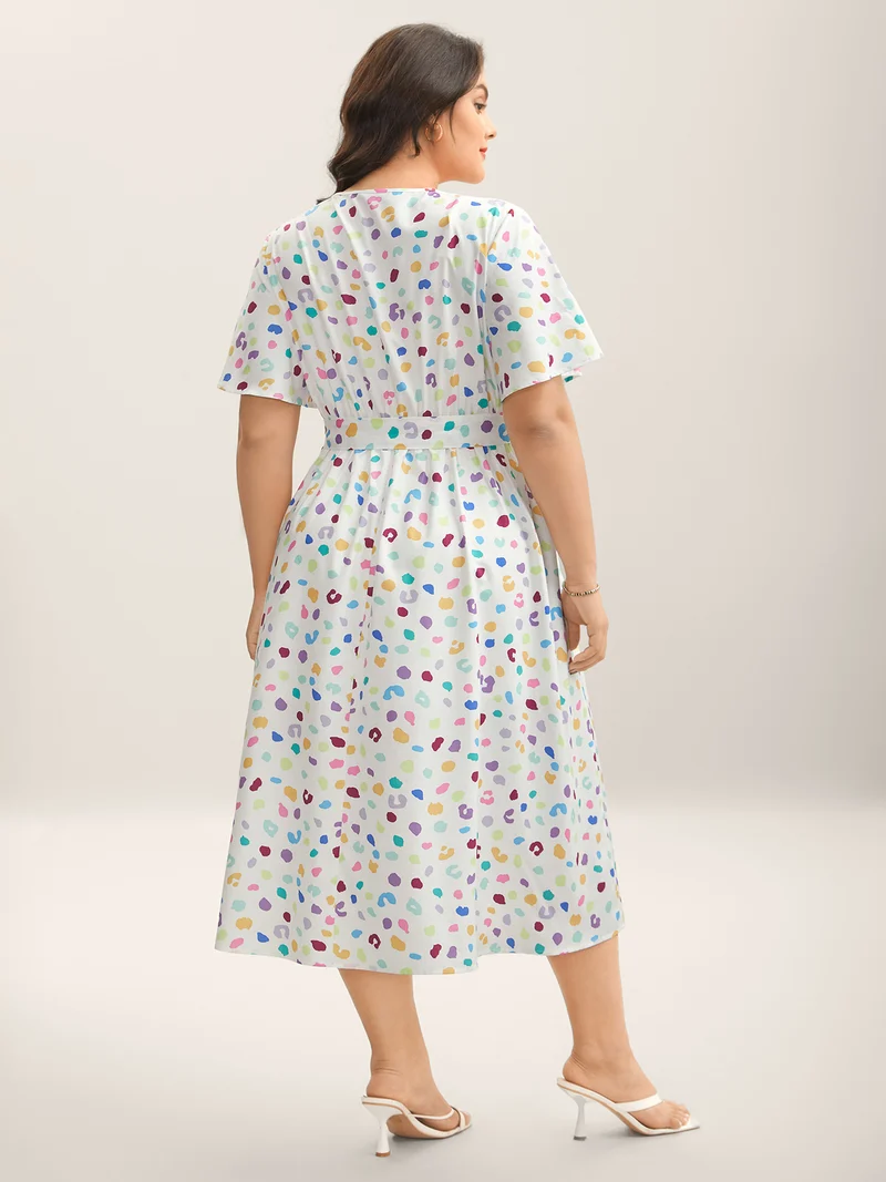 Multi-Color Leopard Print Surplice Midi Dress