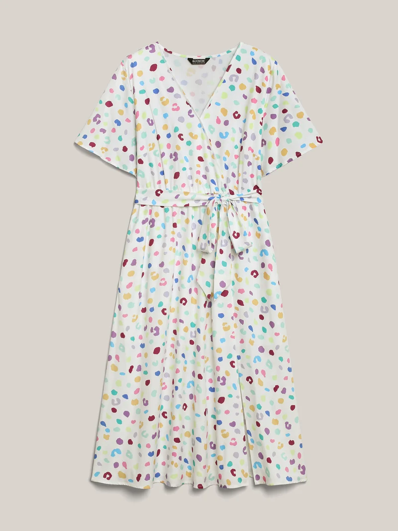 Multi-Color Leopard Print Surplice Midi Dress