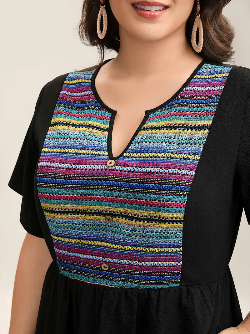 Colorful Stripes Textured Pockets Midi Dress