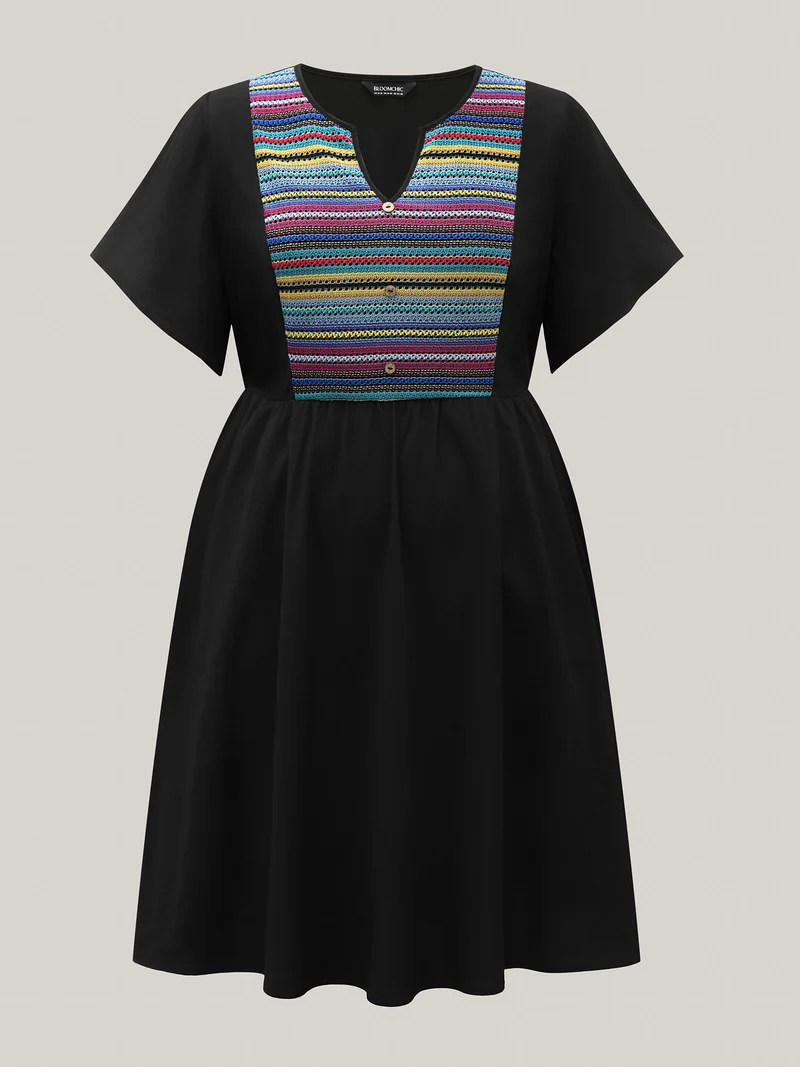 Colorful Stripes Textured Pockets Midi Dress