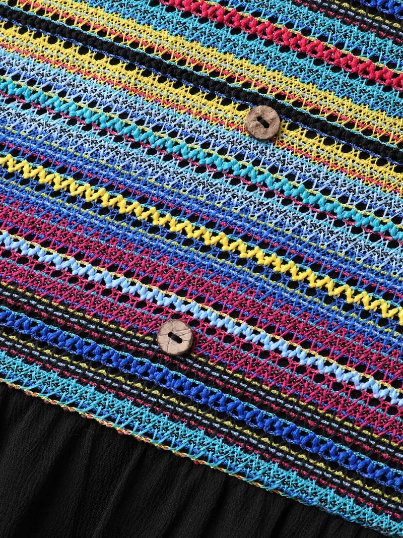Colorful Stripes Textured Pockets Midi Dress