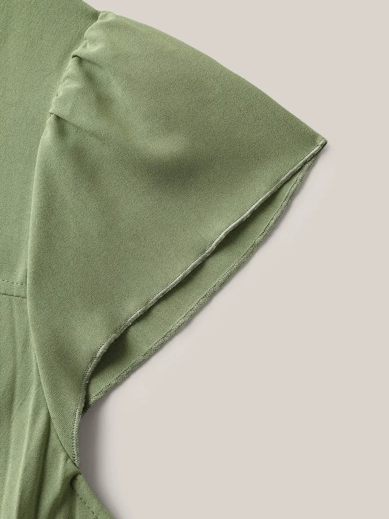 Plicated Detail Belted Pockets Maxi Dress