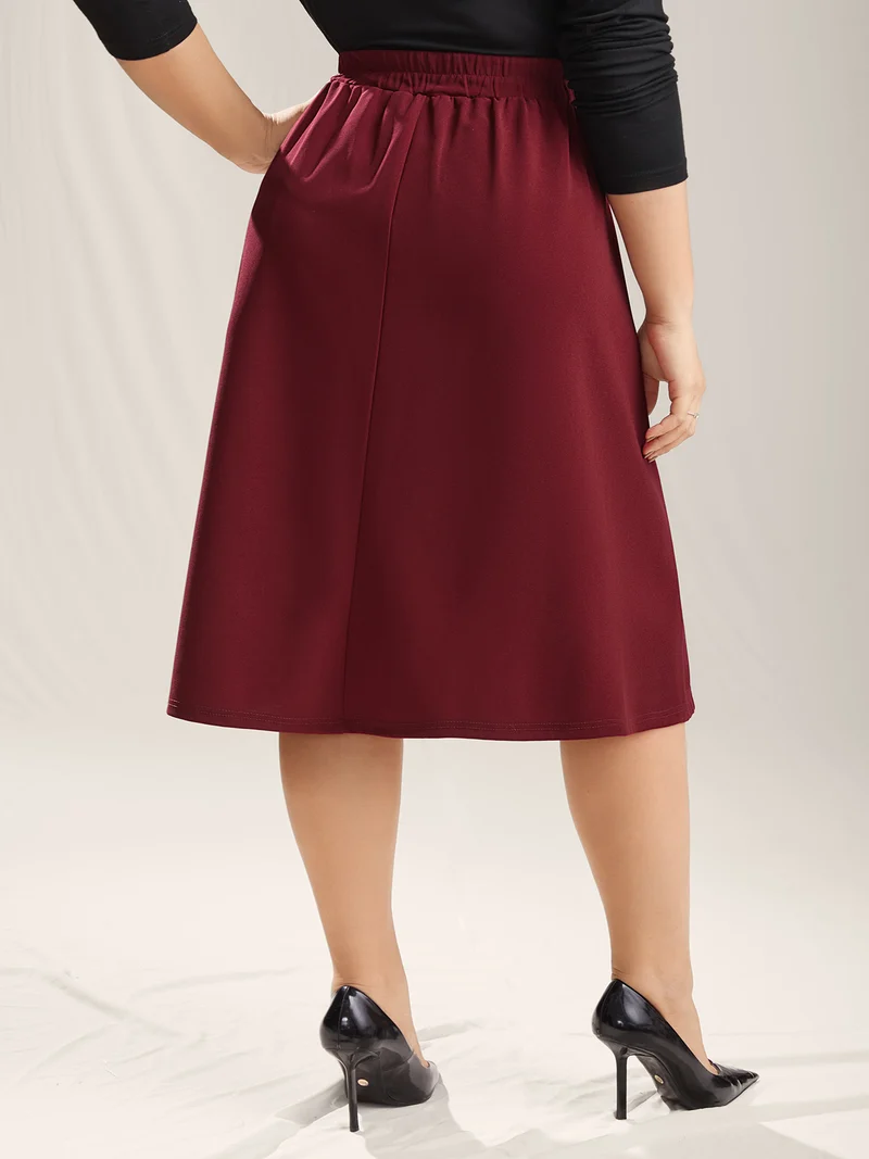 Buckle Detail Pleated Midi Skirt
