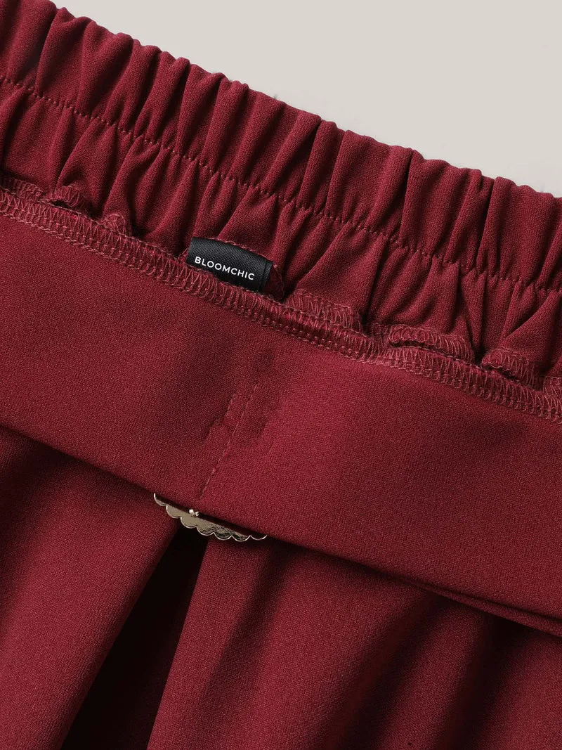 Buckle Detail Pleated Midi Skirt
