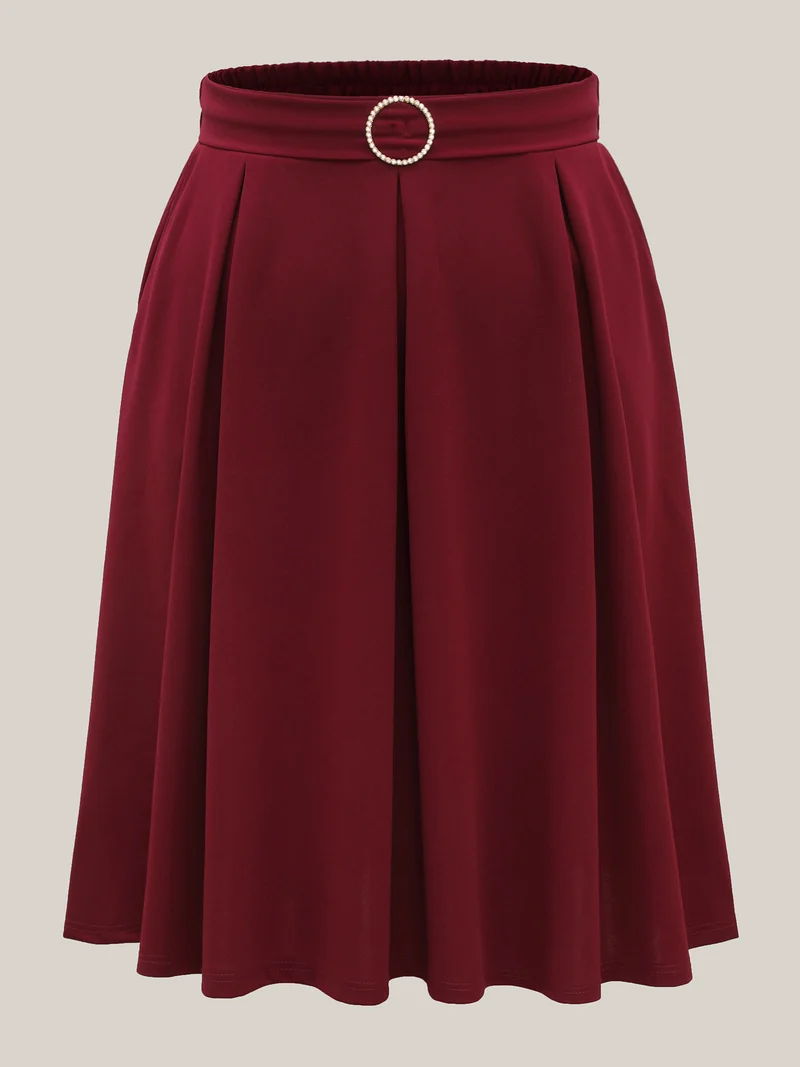 Buckle Detail Pleated Midi Skirt