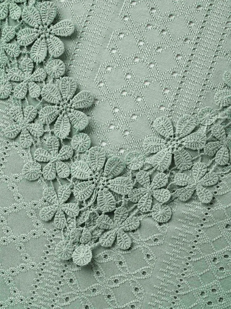 Textured Eyelet Stretchy V-Neck T-Shirt