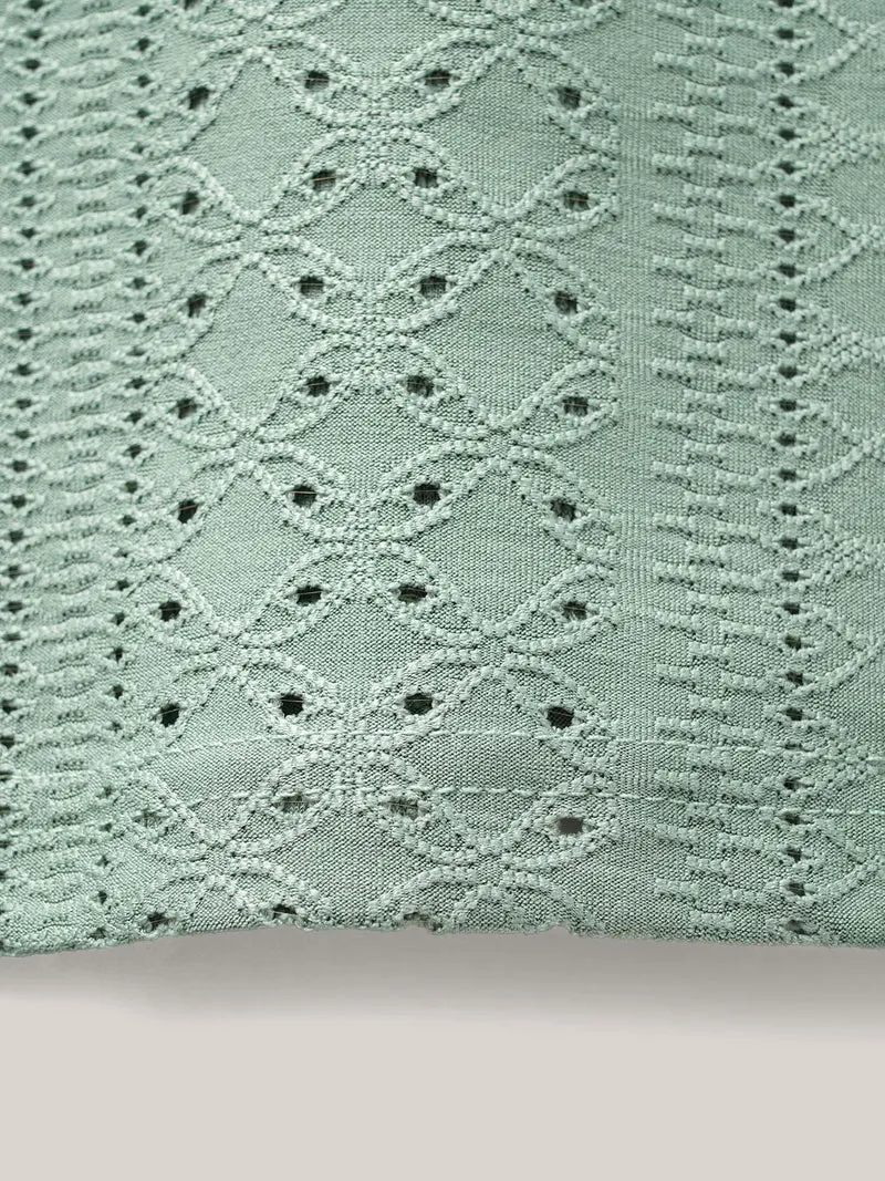 Textured Eyelet Stretchy V-Neck T-Shirt