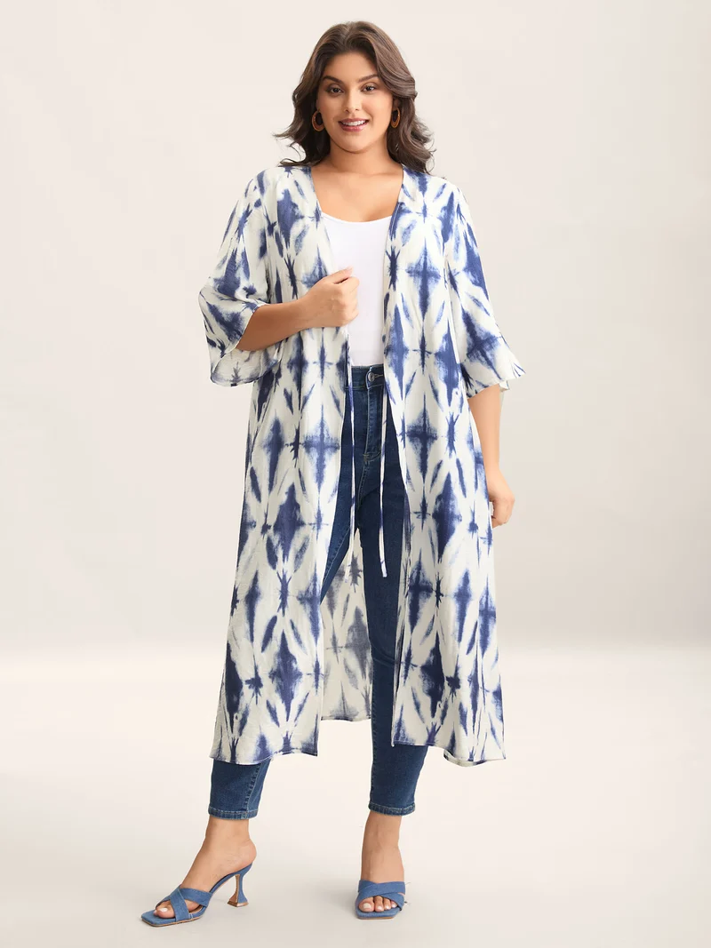 Tie Dye Front-Tie Kimono