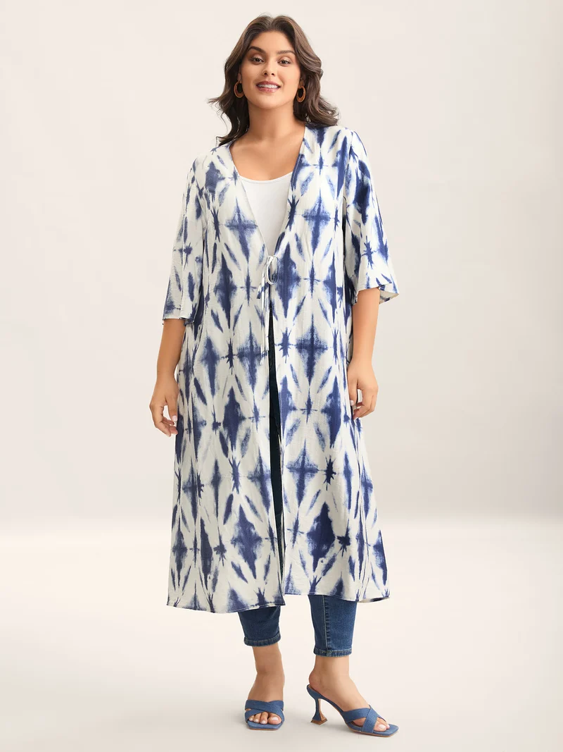 Tie Dye Front-Tie Kimono