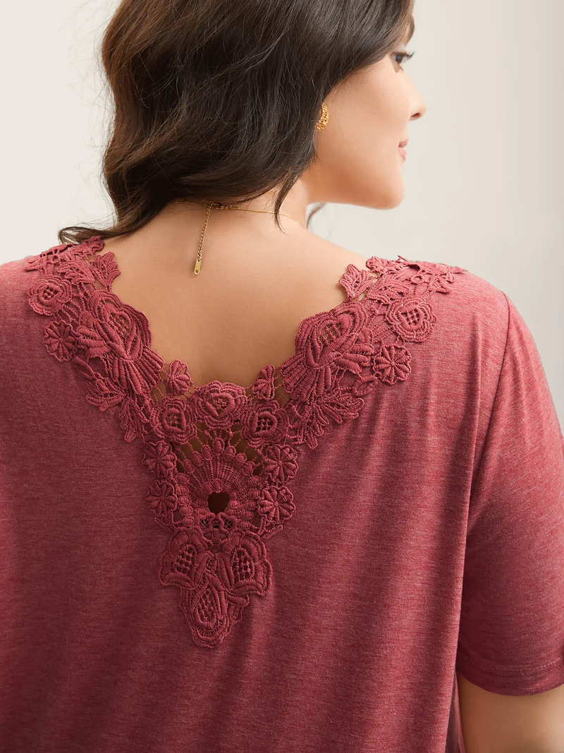Stretchy Floral Backless Plain T-Shirt