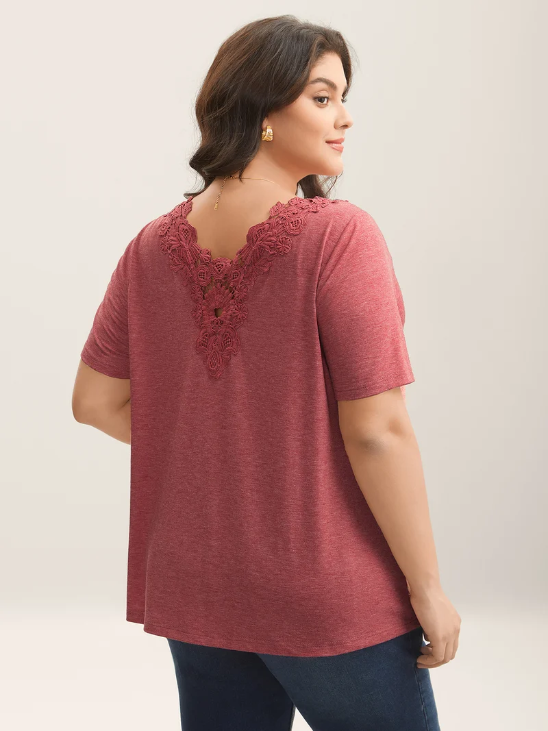 Stretchy Floral Backless Plain T-Shirt