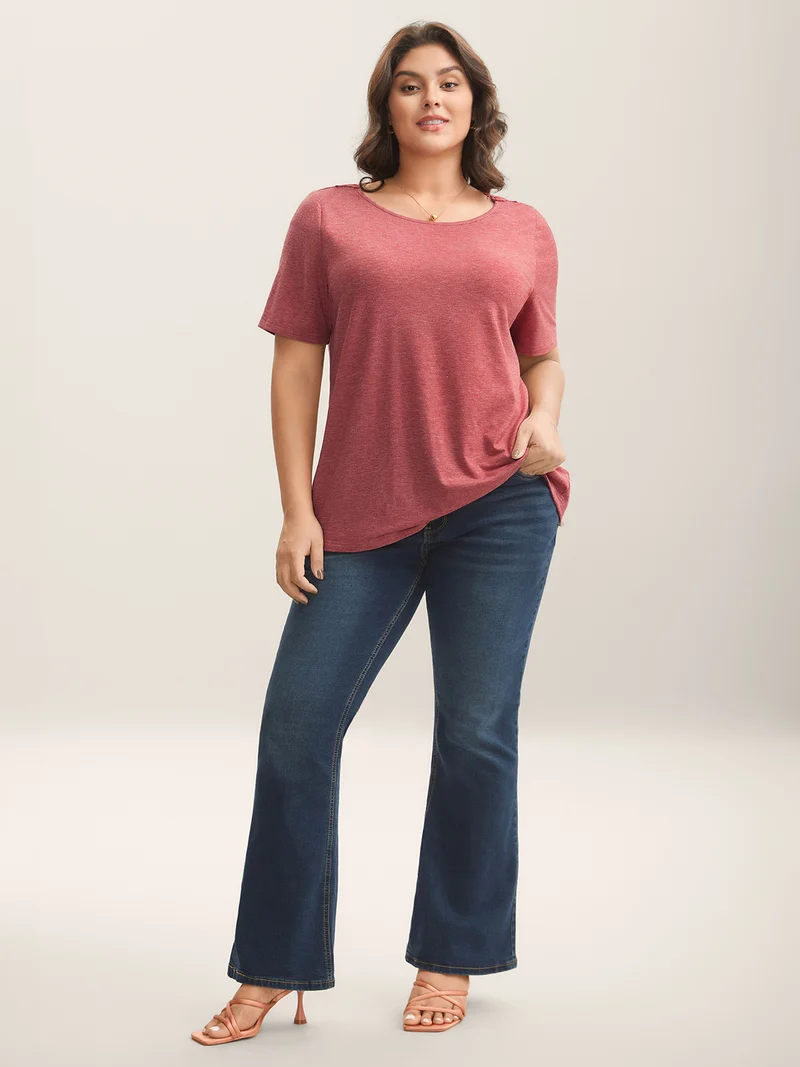 Stretchy Floral Backless Plain T-Shirt