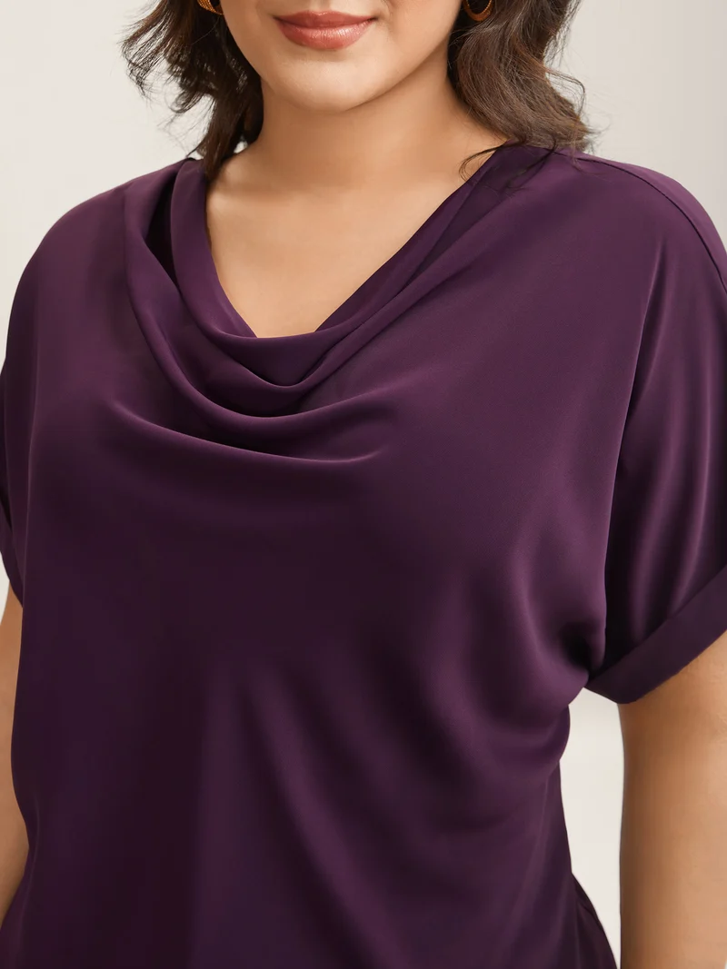 Cowl Neck Plain Dolman Sleeve Blouse