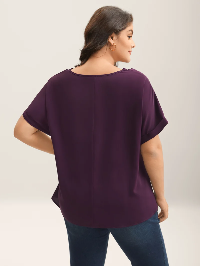 Cowl Neck Plain Dolman Sleeve Blouse