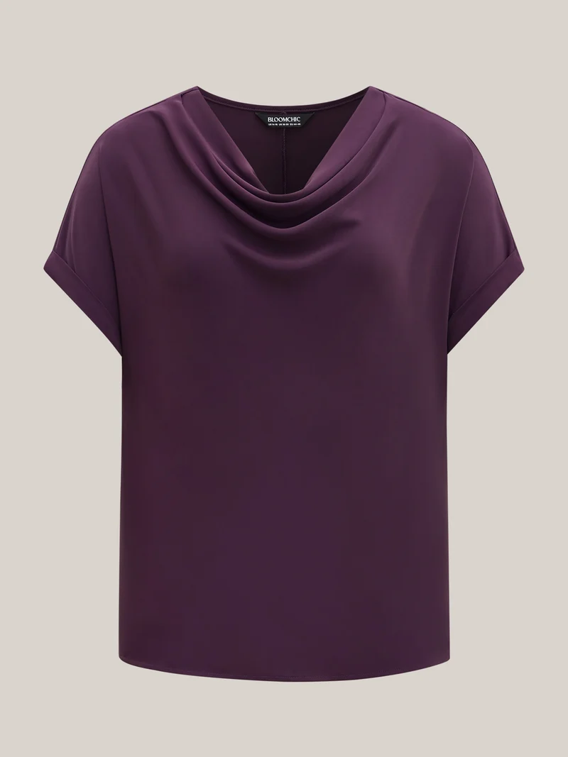 Cowl Neck Plain Dolman Sleeve Blouse