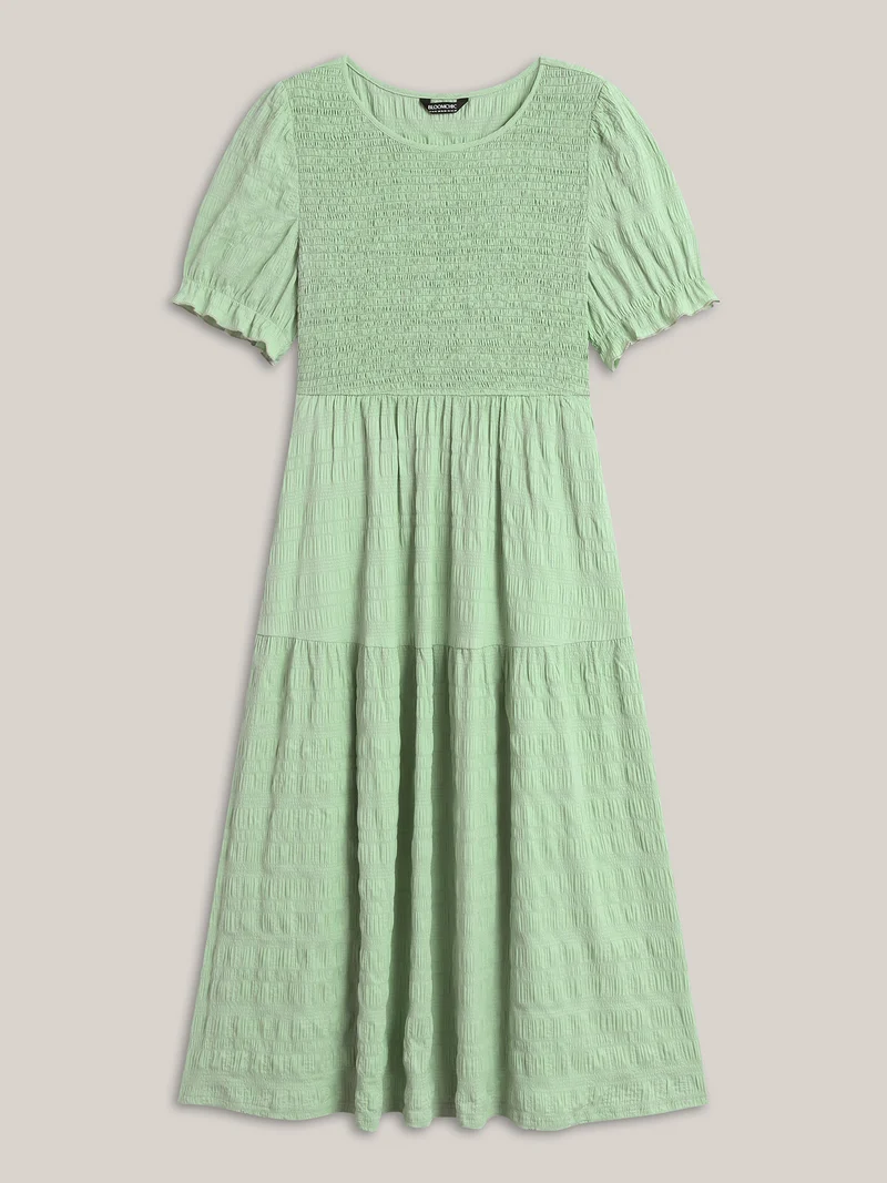 Textured Shirred Bodice Pockets Maxi Dress