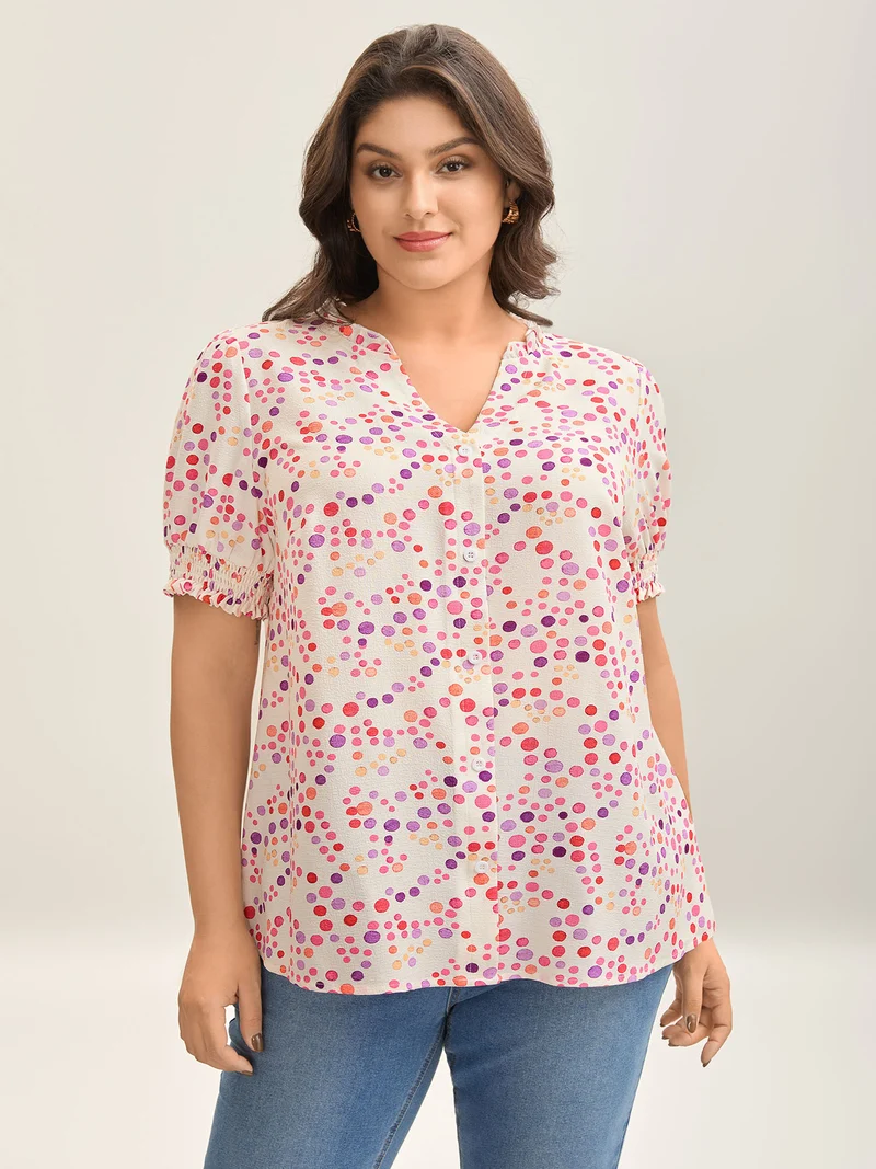 Pretty Polka Dots Shirred Sleeve Shirt
