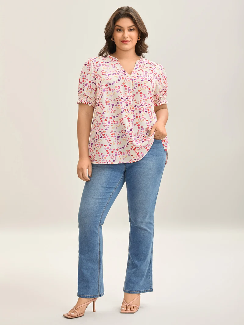 Pretty Polka Dots Shirred Sleeve Shirt