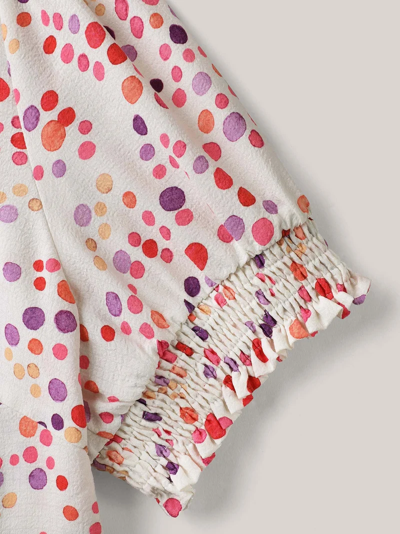 Pretty Polka Dots Shirred Sleeve Shirt