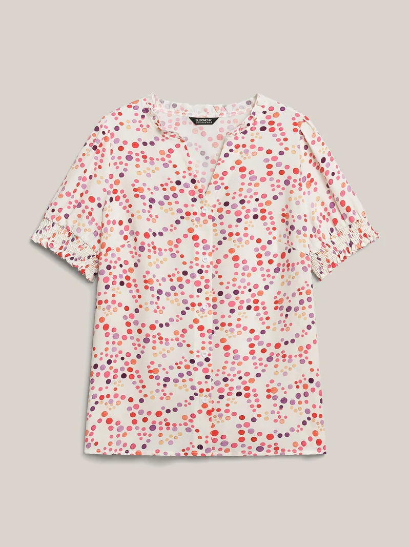 Pretty Polka Dots Shirred Sleeve Shirt