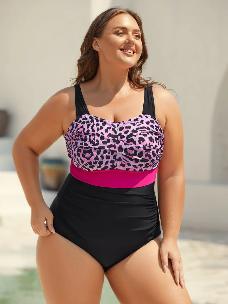 Leopard Print Twist Front One-Piece Swimsuit