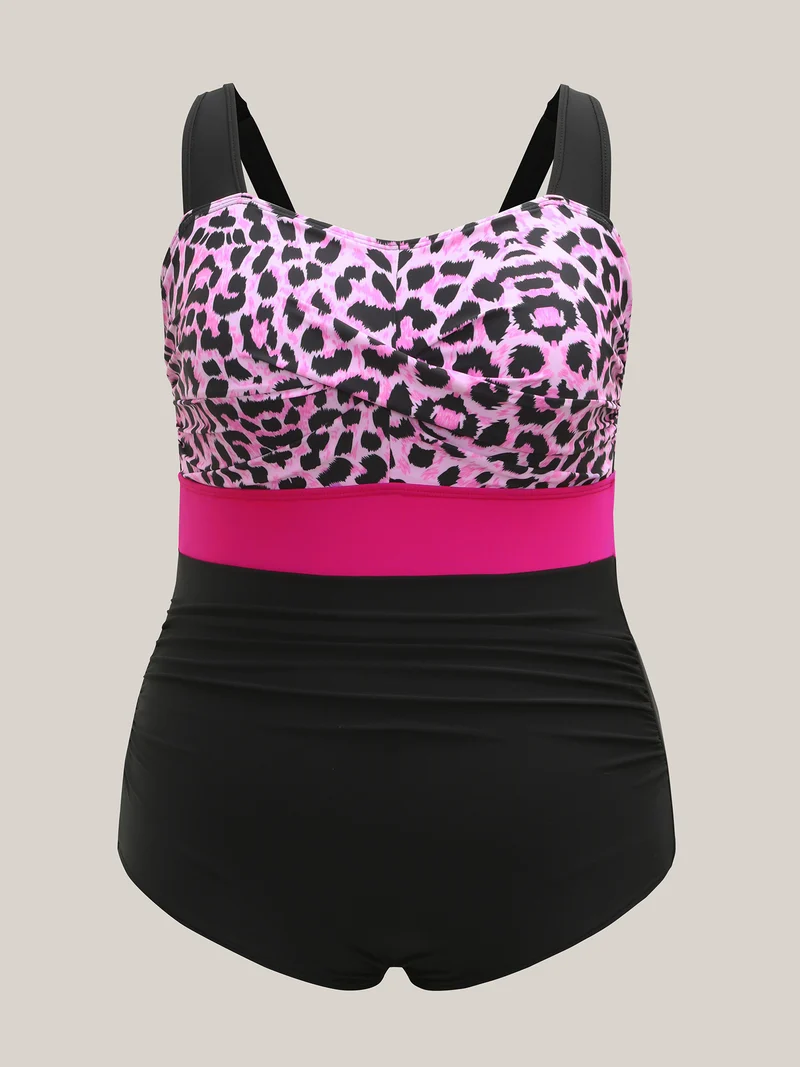 Leopard Print Twist Front One-Piece Swimsuit